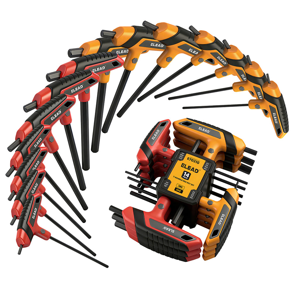 14 piece T handle hex key set CR-V steel metric SAE allen wrench ergonomic grip long arm hex key set for automotive repair