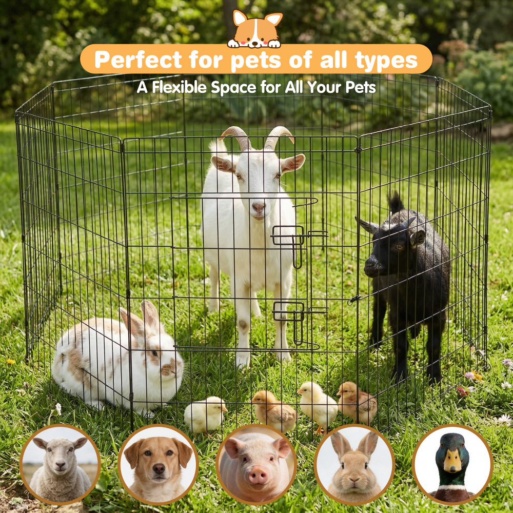 36 inch metal dog playpen 8 panel heavy duty pet exercise pen foldable puppy fence indoor outdoor with door double latch black