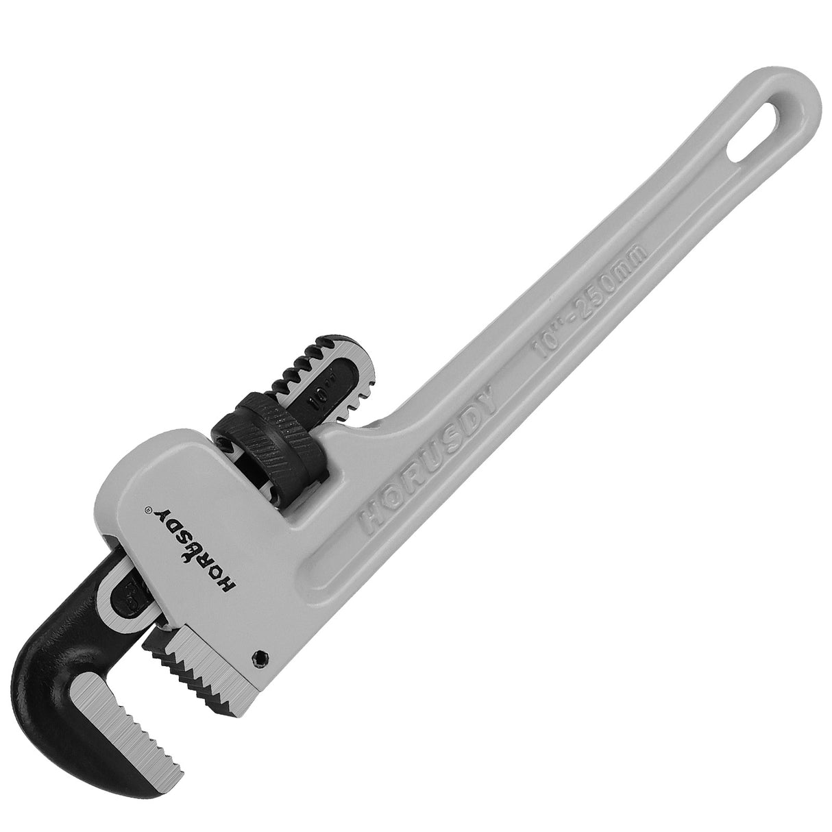 10 inch aluminum pipe wrench with V-shaped alloy steel teeth, lightweight straight pipe wrench for plumbing and repair