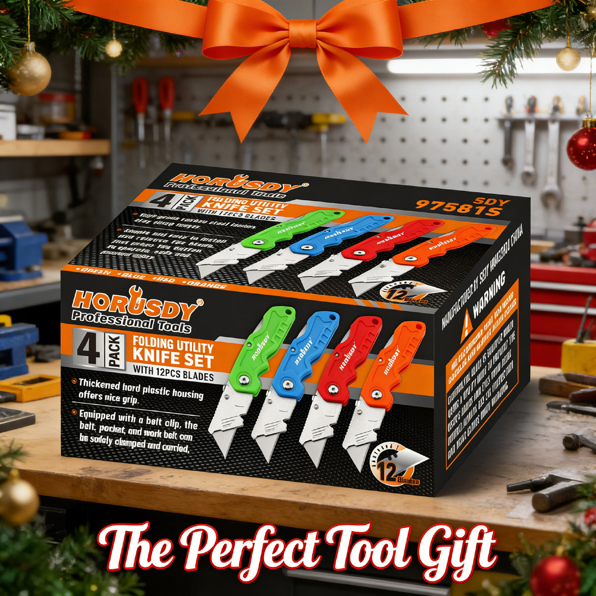 4Pc Folding Utility Knife Set | Quick-Change Box Cutter with 10 Extra Blades | Includes Storage Bag