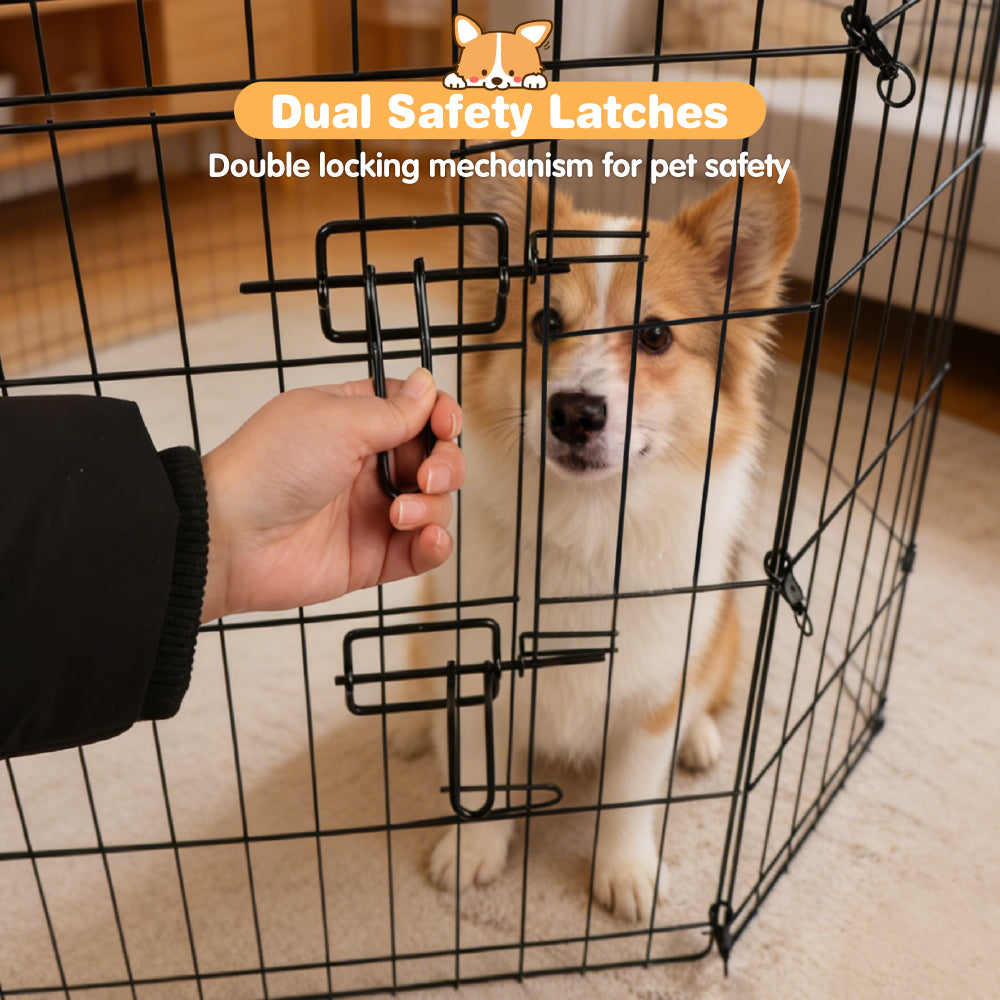 8 panel metal dog playpen 30 inch foldable pet exercise pen heavy duty puppy fence indoor outdoor with door double latch black