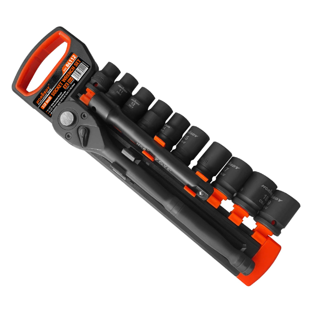12-Piece 1/2" Drive Ratchet Socket Wrench Set with Metric Sockets 10-19mm, 72T Quick Release Ratchet, and 6" Extension Bar for Car and Garage Repair