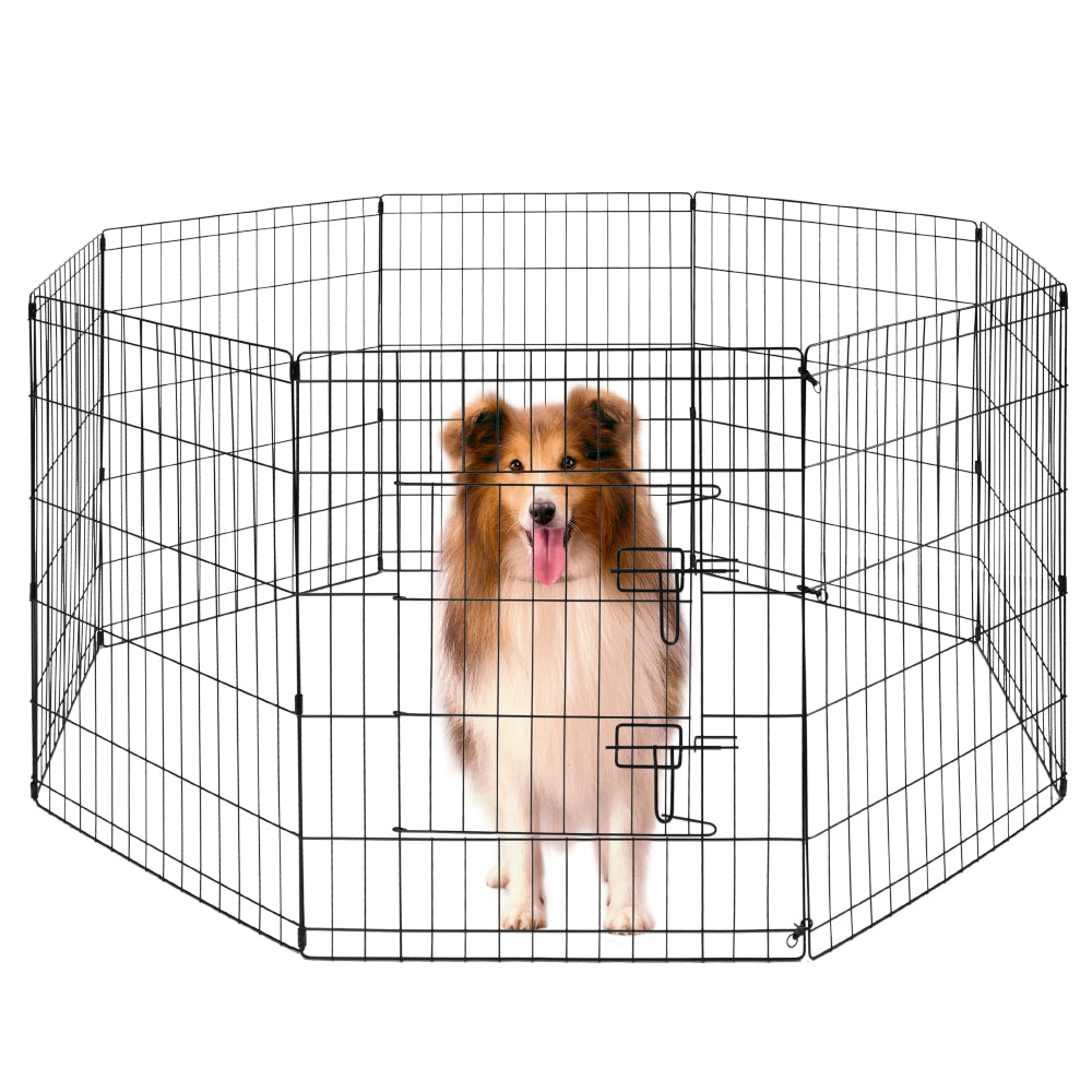 8 panel metal dog playpen 30 inch foldable pet exercise pen heavy duty puppy fence indoor outdoor with door double latch black