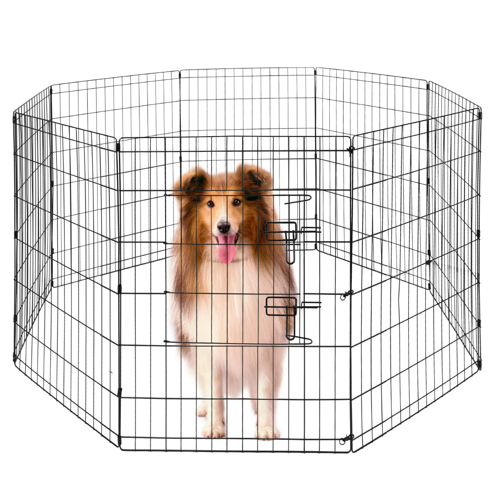 36 inch metal dog playpen 8 panel heavy duty pet exercise pen foldable puppy fence indoor outdoor with door double latch black