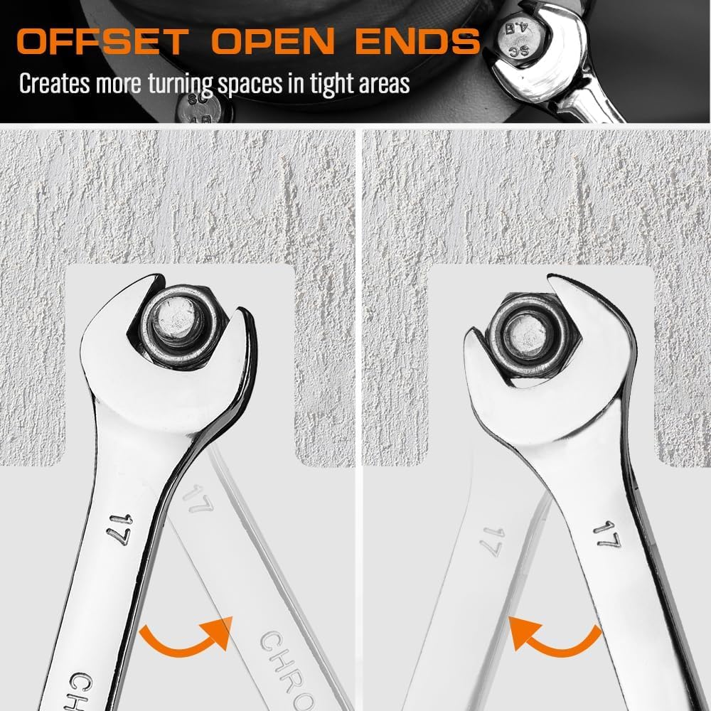 15-Piece Metric Combination Spanner Set, CRV Silver, Chrome Vanadium Steel, Heat Treated, Nickel Chrome Plated, Sizes 8-22mm