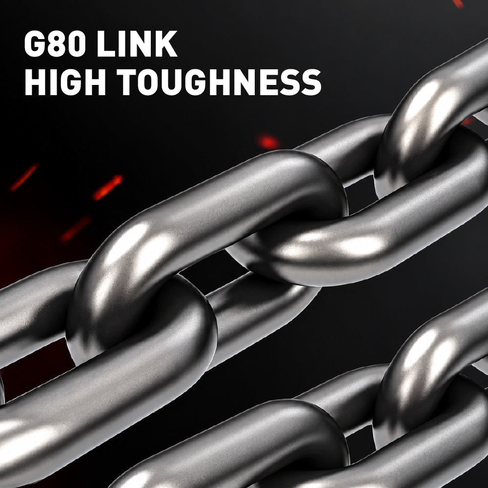 Grade 80 chain sling 1T-5T heavy duty lifting chain with master link and safety hooks, available in 1, 2 and 4 leg configurations for rigging and hoisting