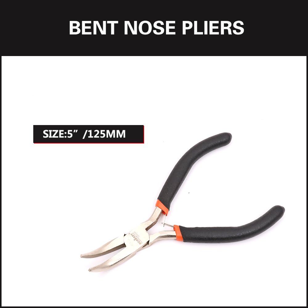 HORUSDY 5PCS mini pliers set including long nose pliers, bent nose pliers, flat nose pliers and end cutting pliers for jewelry making electronics repair DIY precision work