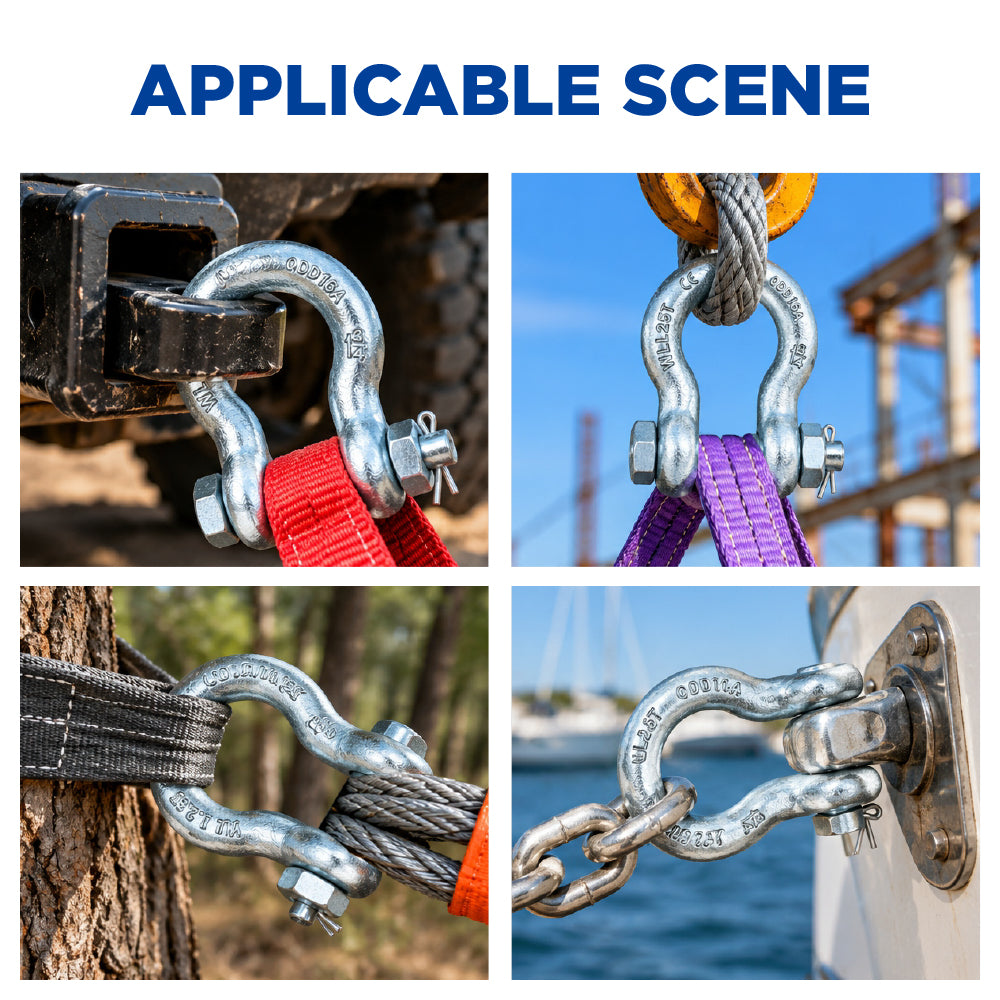 heavy duty bolt type bow shackle 0.5T-25T with nut and cotter pin for lifting, rigging, towing and industrial applications