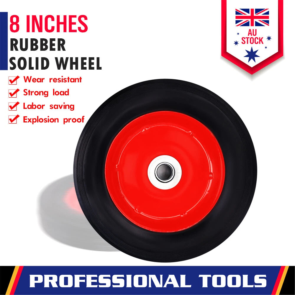 8 inch solid rubber trolley wheel with 16mm bore, durable replacement cart wheel for hand trucks and garden trolleys