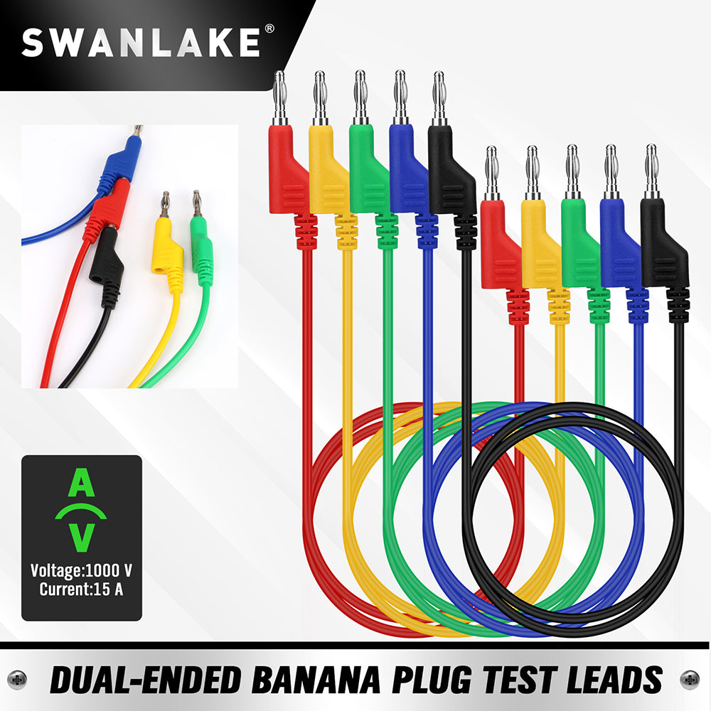 1.07m 4mm banana plug test lead set with flexible silicone wires for multimeter and circuit testing – 1000V 15A rated professional tool.