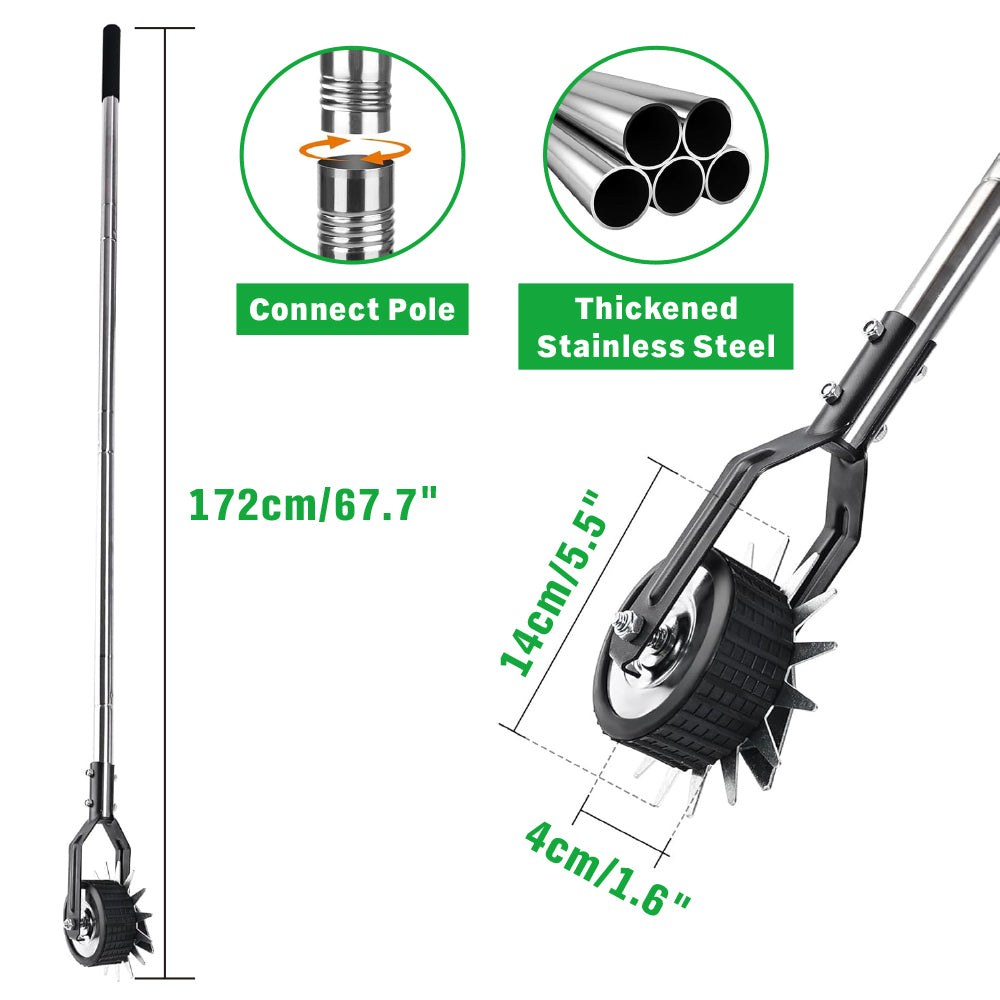 manual rolling lawn edger tool with 67.7 inch stainless steel handle, metal edging blade and guide wheel for trimming grass edges along sidewalks, driveways, garden paths and lawn borders