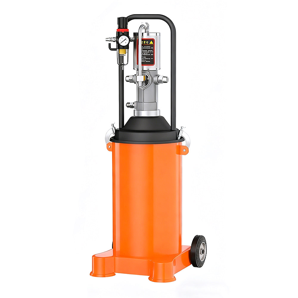 12L pneumatic high pressure grease injector with air pump, pressure gauge, wheels and 4m hose