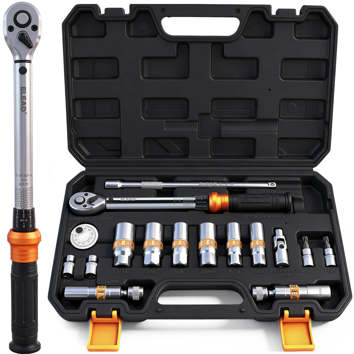 16 piece 3/8 drive spark plug socket set with torque wrench magnetic swivel sockets extension bar and torx bits automotive tool kit