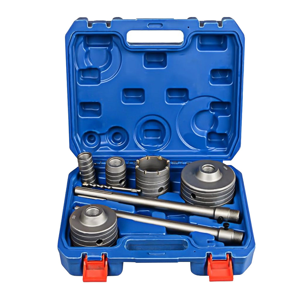HORUSDY 9PCS SDS Plus Hole Saw Set with Carbide-Tipped Core Drill Bits for Concrete, Brick, Cement, and Masonry in Blue Storage Case