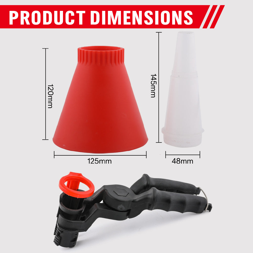 3-in-1 hands-free automotive oil funnel with adjustable clamp holder and transparent extension tube for engine oil changes and fluid filling