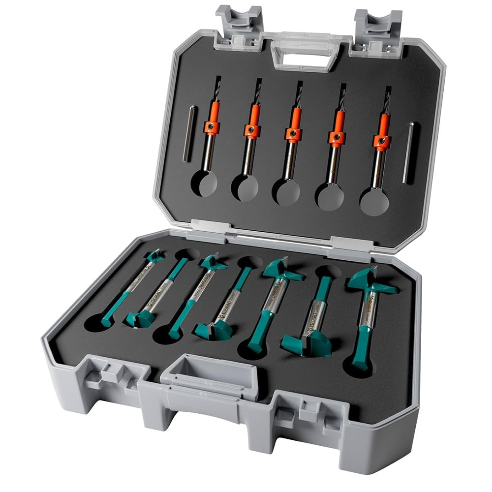 HORUSDY 12PCS Woodworking Drill Bit Set with 7 Forstner Bits and 5 Countersink Drill Bits in Storage Case for Wood, MDF, and Plywood