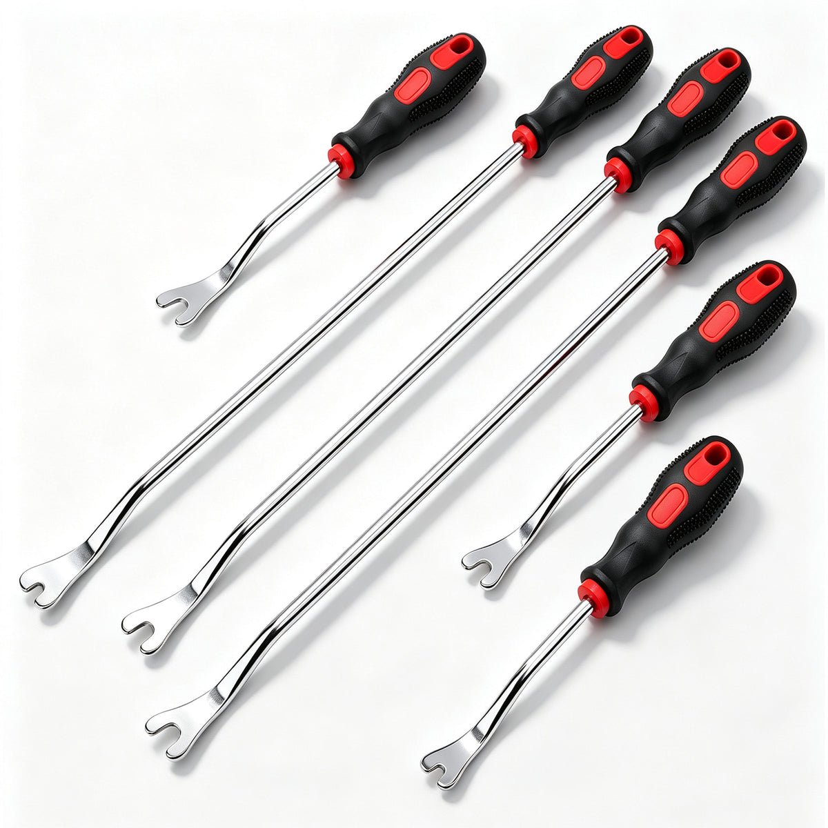 6-Piece Pry Bar Set with Hardened CR-V Steel Forked Tips, 9.25-Inch and 19.09-Inch Nail Puller Tools, Non-Slip Handles for Automotive and DIY Repairs