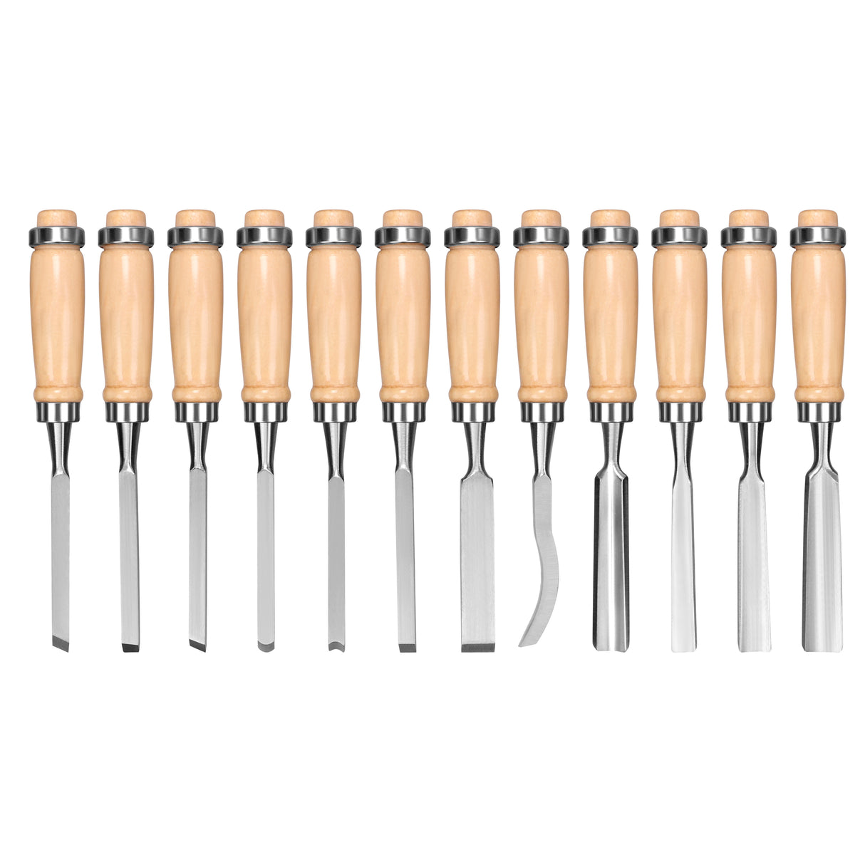 12 piece wood carving chisel set with hardwood handles carbon steel blades and roll up carrying case