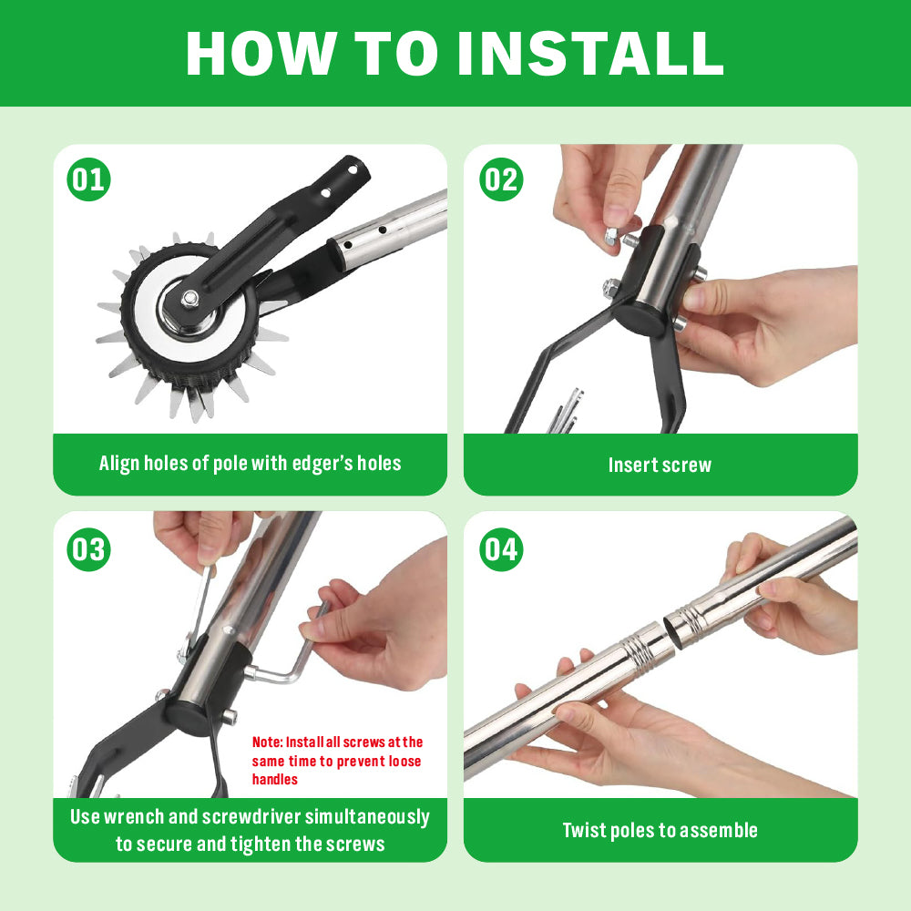 manual rolling lawn edger tool with 67.7 inch stainless steel handle, metal edging blade and guide wheel for trimming grass edges along sidewalks, driveways, garden paths and lawn borders