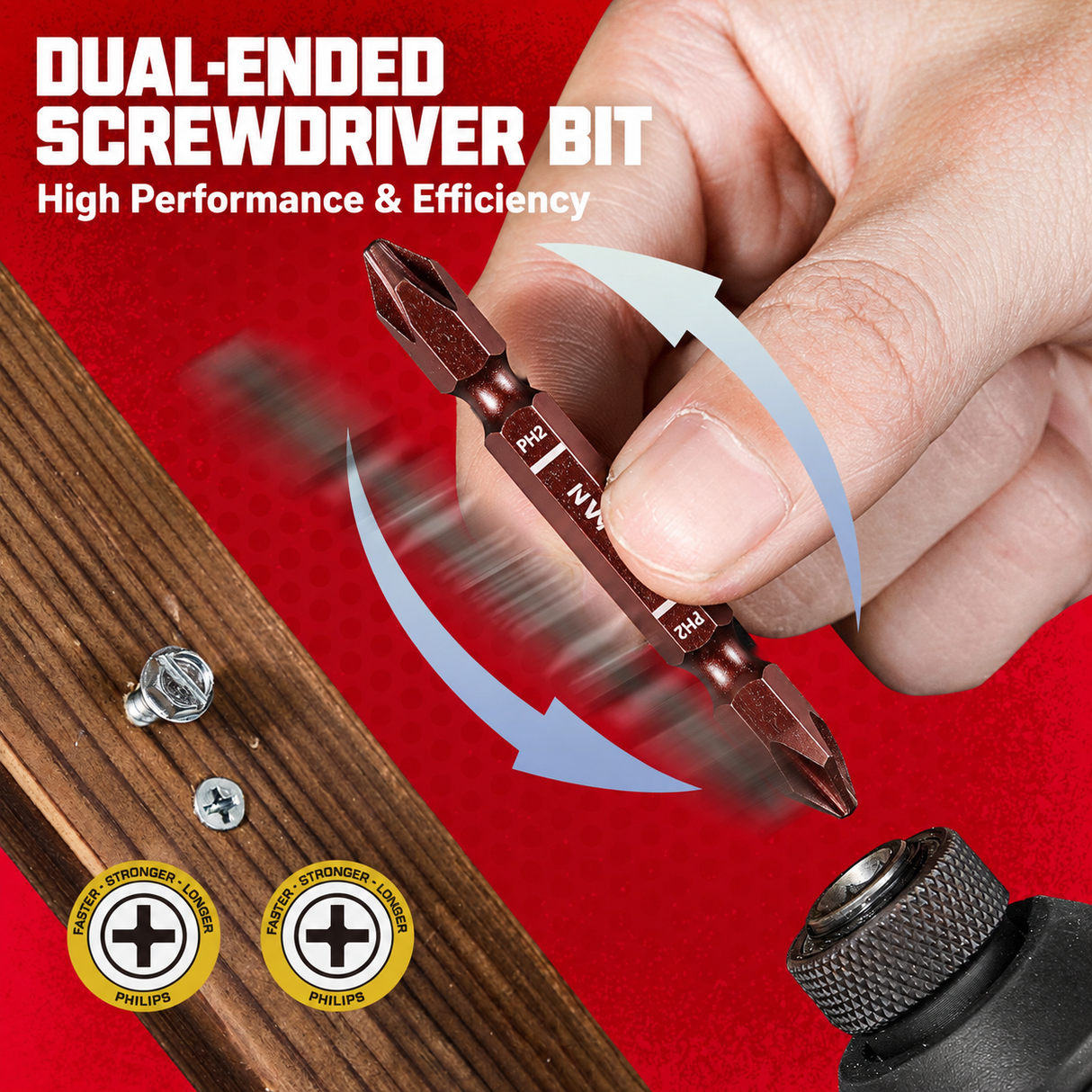 PH2 double-ended impact screwdriver bit set with S2 steel magnetic power bits, torsion zone design, available in 65mm, 90mm and 150mm lengths for impact drivers and drills