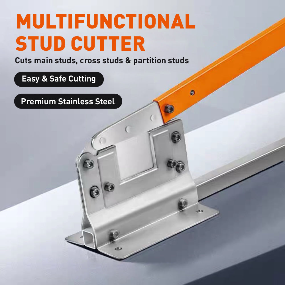 52.5cm steel stud cutter with orange lever handle, heat-treated cutting groove and steel base for cutting metal studs, tracks and drywall framing channels