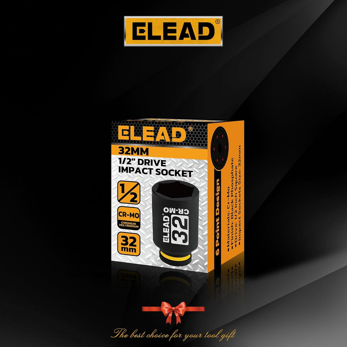 ELEAD CR-MO 1/2-inch drive deep impact socket, heavy duty 6-point axle nut socket for automotive and mechanic use