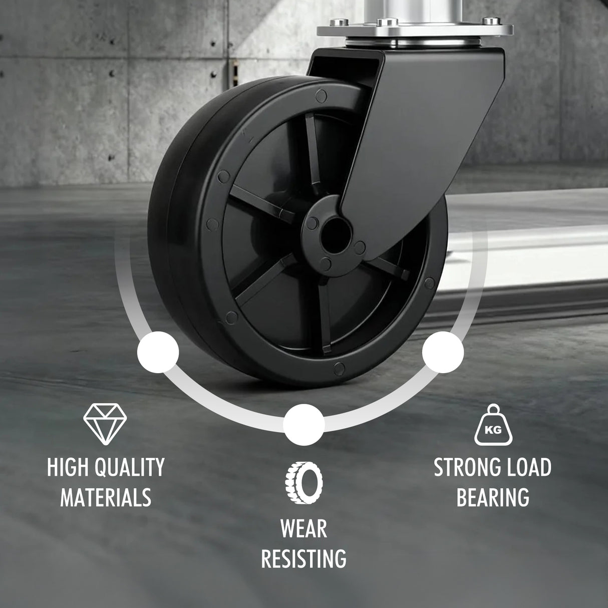 Heavy-duty 16-inch nylon caster wheel with 150mm diameter, 50mm width and 16mm bore, designed for trolleys, carts, warehouse equipment and heavy-load applications