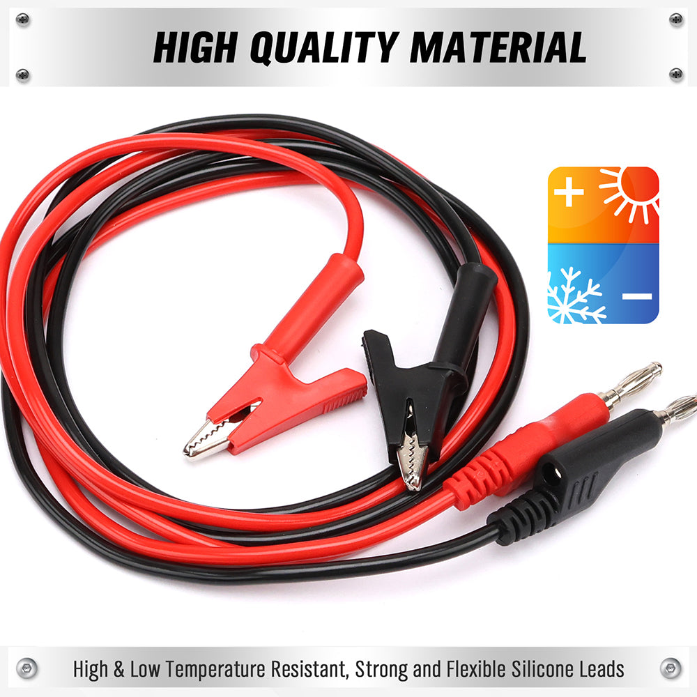 SWANLAKE 1000V 15A banana to alligator test leads with red and black silicone cables, insulated clips, and stackable banana plugs for electrical testing
