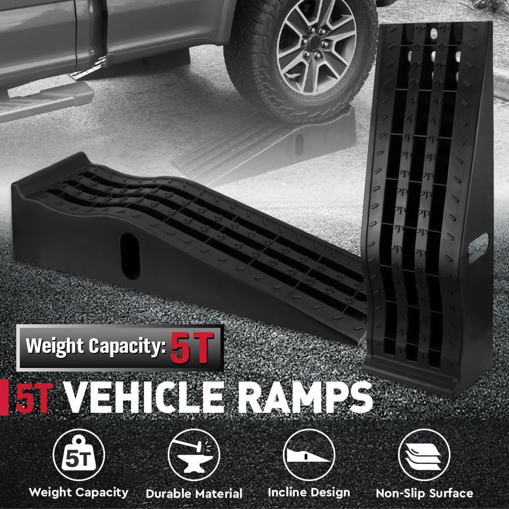 Heavy-Duty A Pair Car Ramps with Non-Slip Surface for Extra-Wide Tire - 5 Ton Capiticy