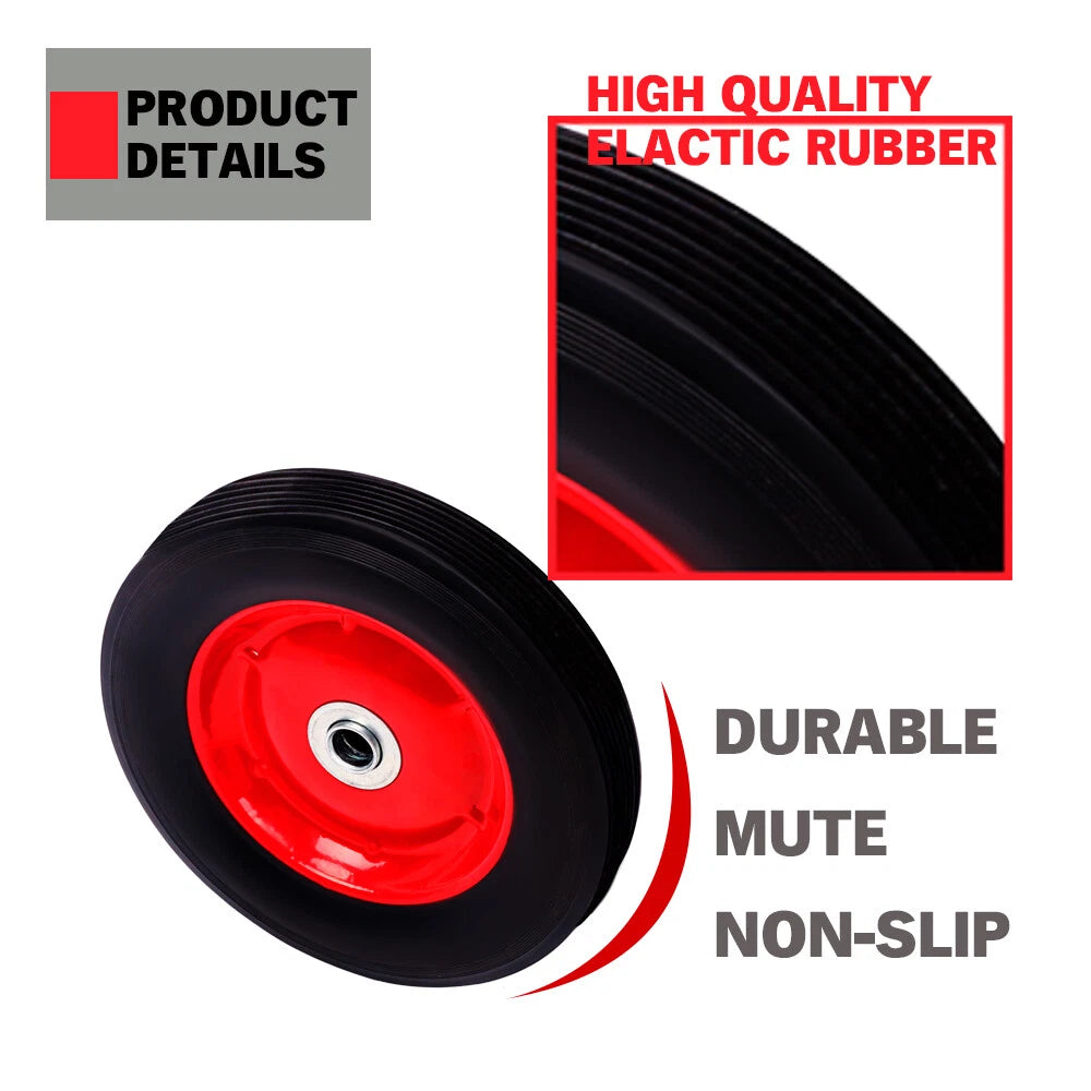 8 inch solid rubber trolley wheel with 16mm bore, durable replacement cart wheel for hand trucks and garden trolleys