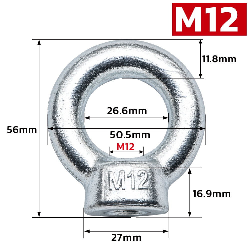 Metric lifting eye nut M8-M24 threaded rigging eye bolt nut for lifting, hoisting, machinery and industrial applications