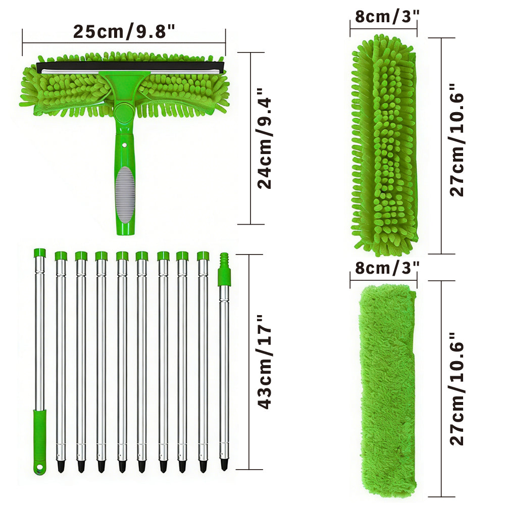 SEDY 2-in-1 Window Squeegee Cleaning Kit with Extendable Pole, Rotating Head and Replaceable Microfiber Covers
