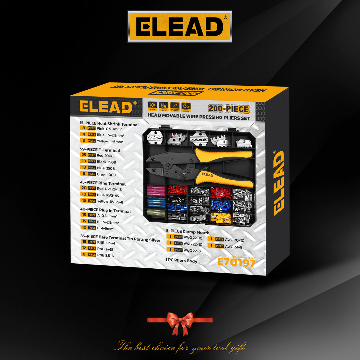 ELEAD ratcheting wire crimping tool kit with interchangeable jaws and terminal connectors assortment for electrical wiring repair