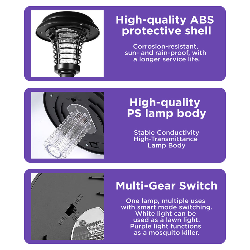 2 pack solar insect killer lamp outdoor UV mosquito zapper garden stake lights with dual lighting modes waterproof
