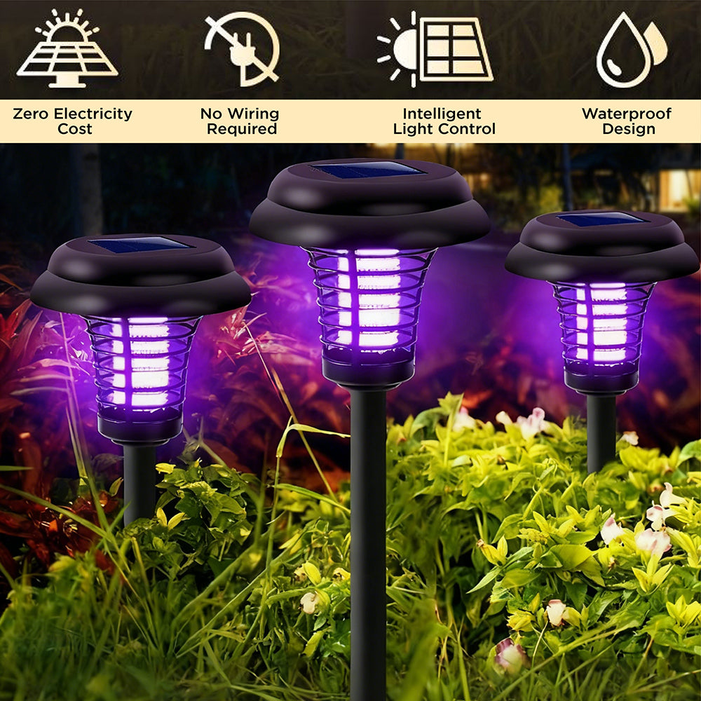 2 pack solar insect killer lamp outdoor UV mosquito zapper garden stake lights with dual lighting modes waterproof