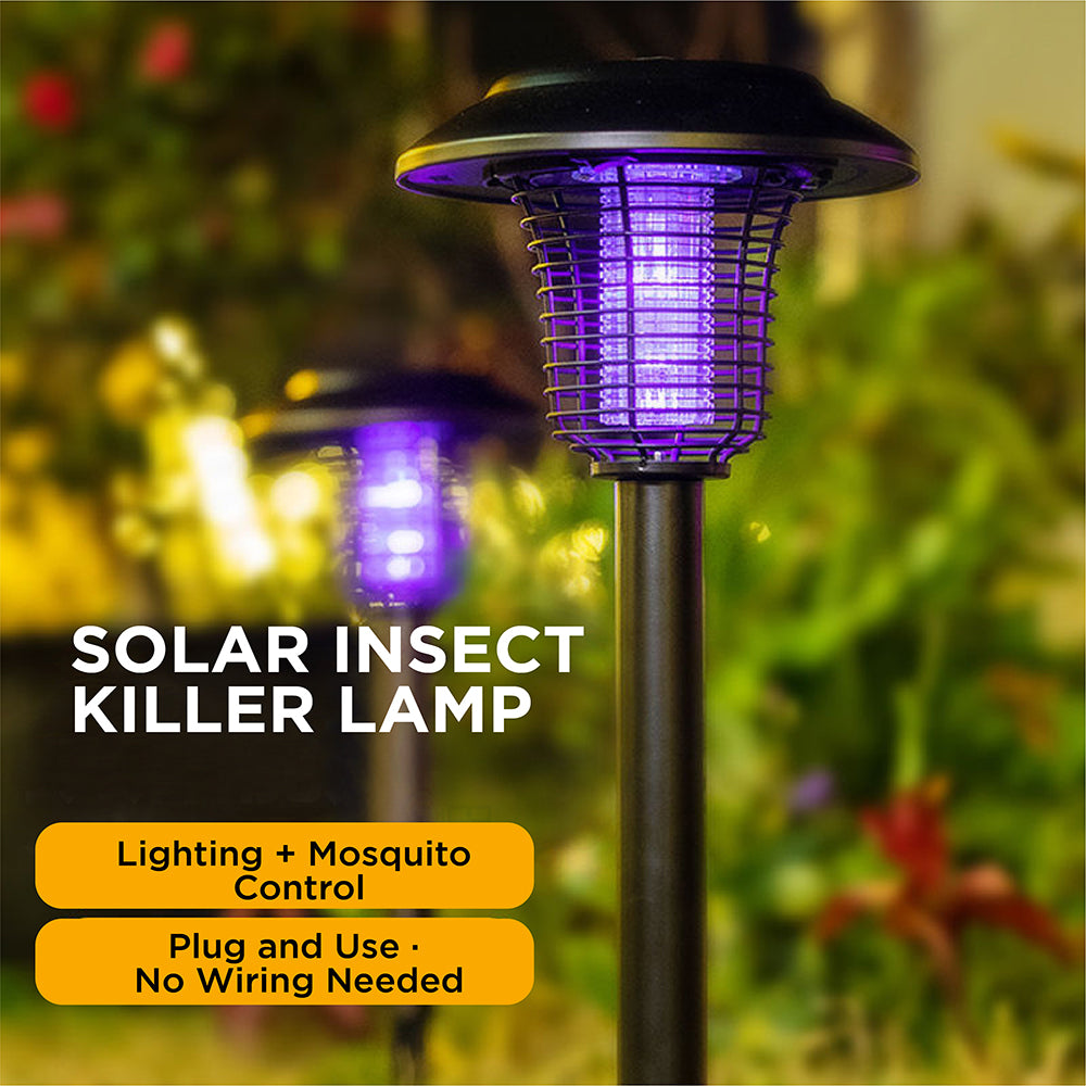 2 pack solar insect killer lamp outdoor UV mosquito zapper garden stake lights with dual lighting modes waterproof