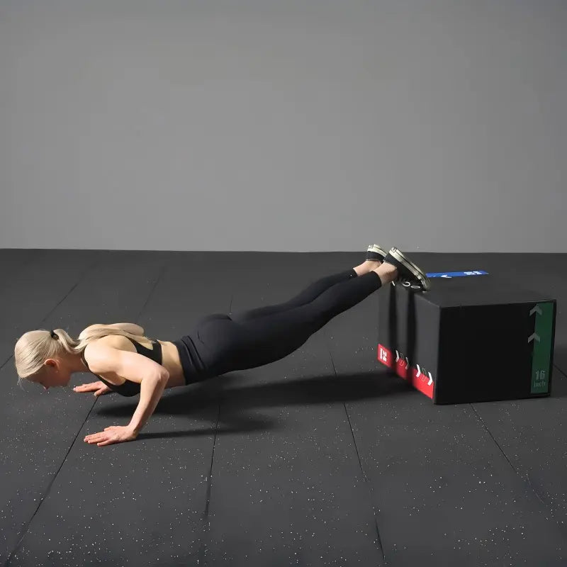 3-in-1 soft foam plyometric jump box with selectable 12/14/16, 16/18/20 or 16/20/24-inch heights for home gym workouts