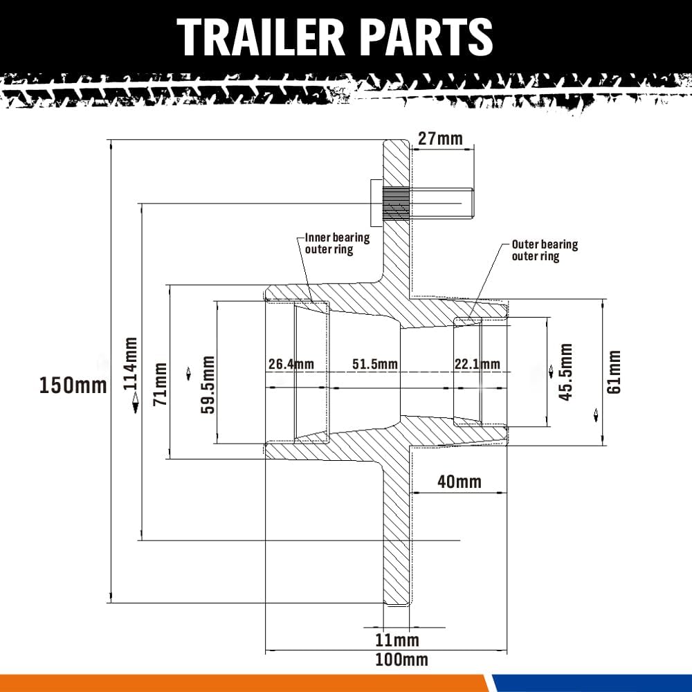 2PCS Trailer Idler Hub Kit Ford 5x114.3 PCD LM Bearings 39/40mm Axle