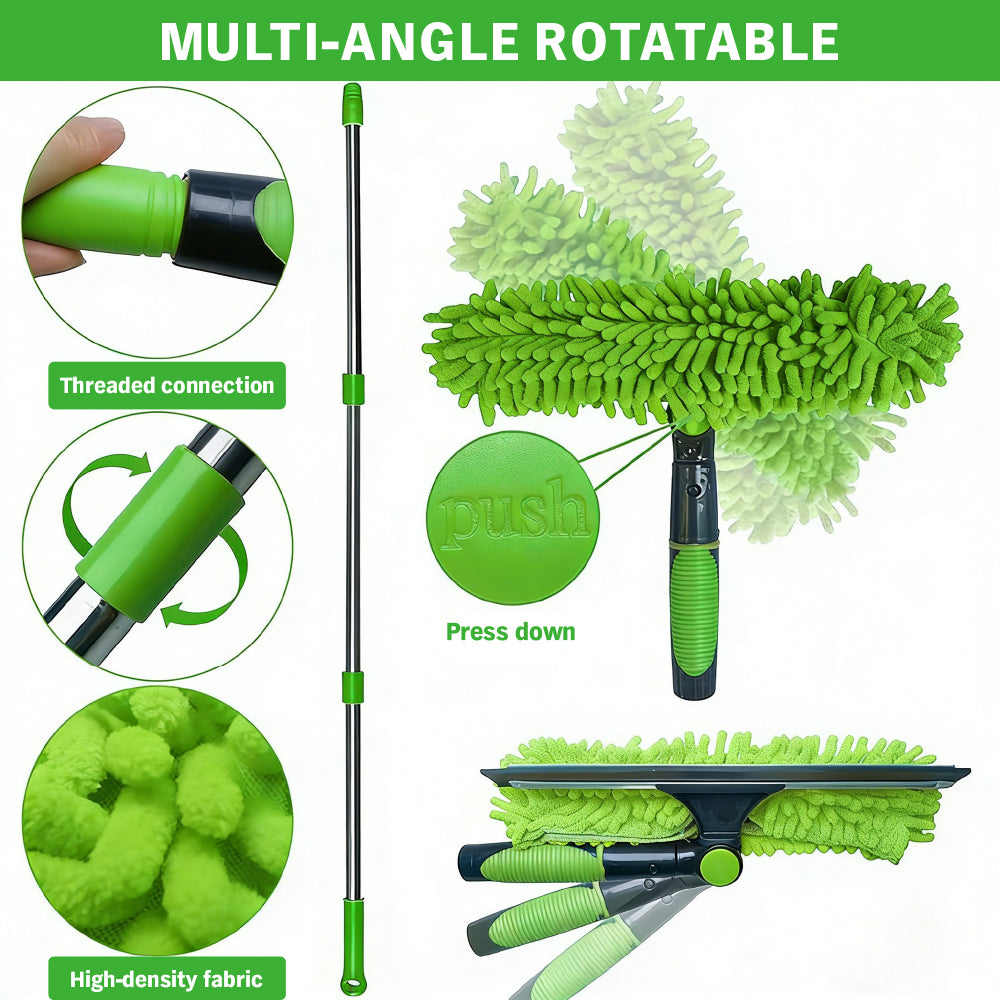 SEDY 2-in-1 Window Squeegee Cleaning Kit with Extendable Pole, Rotating Head and Replaceable Microfiber Covers