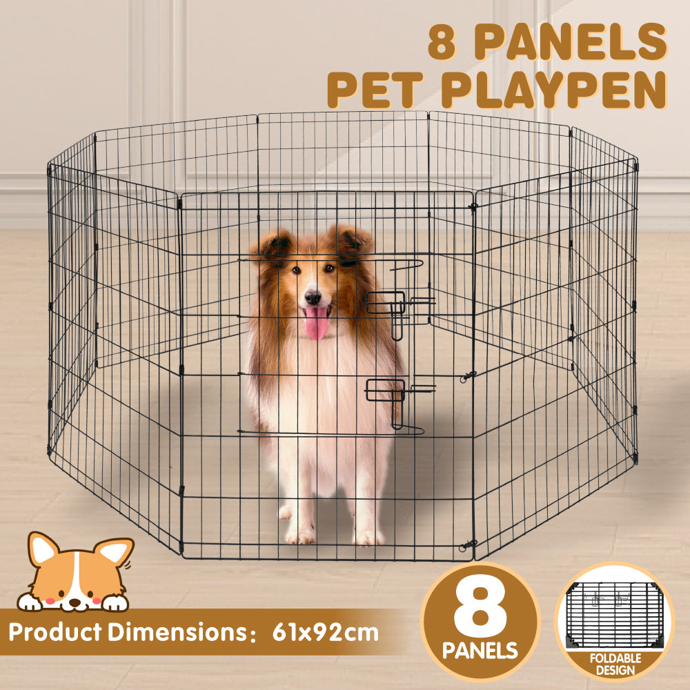 36 inch metal dog playpen 8 panel heavy duty pet exercise pen foldable puppy fence indoor outdoor with door double latch black