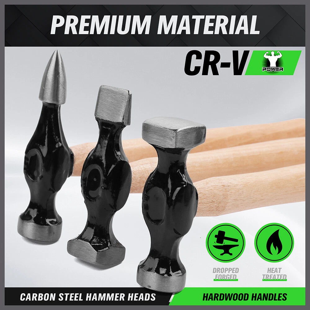 7 Piece Car Body Repair Hammer & Dolly Kit Auto Panel Beating Dent Roller Auto