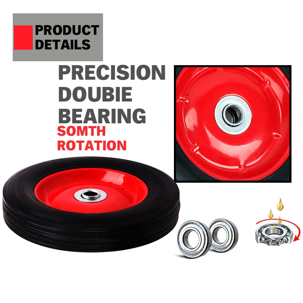 8 inch solid rubber trolley wheel with 16mm bore, durable replacement cart wheel for hand trucks and garden trolleys