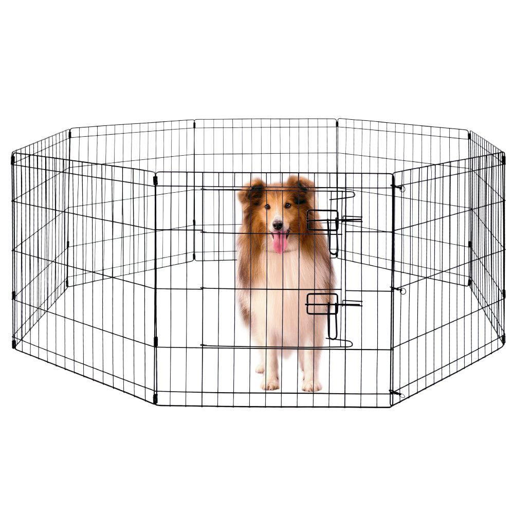 8 panel metal dog playpen foldable pet exercise pen with door safety latch indoor outdoor puppy fence black wire enclosure