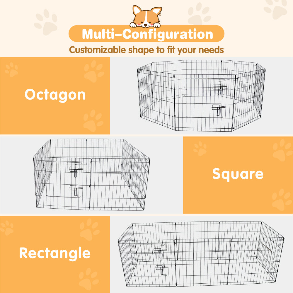 8 panel metal dog playpen foldable pet exercise pen with door safety latch indoor outdoor puppy fence black wire enclosure