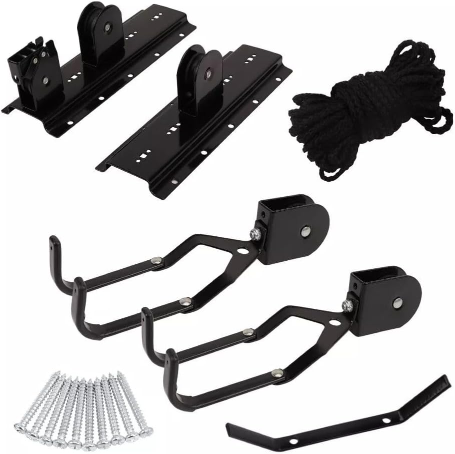 HORUSDY 2-Pack Bicycle Lift Ceiling Mount, Heavy-Duty Bike Pulley System for Garage, Ladder, and Kayak Storage with Safe Locking Mechanism, Max Capacity 50 LB Each