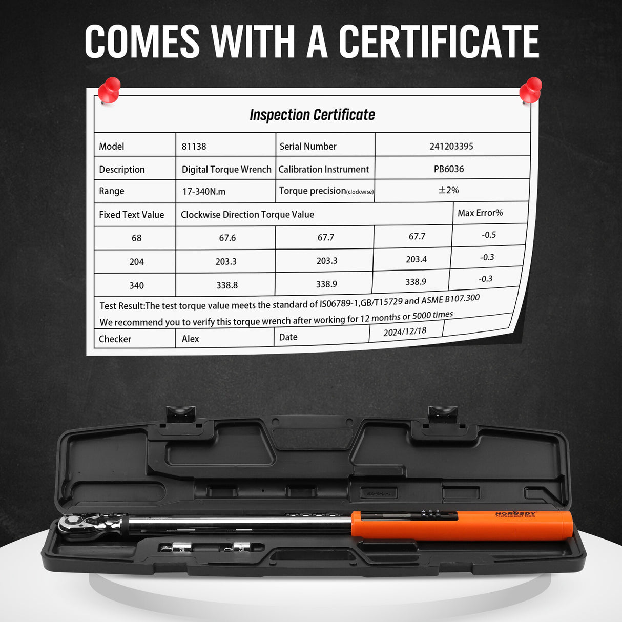 Professional 1/2-inch drive digital torque wrench with bidirectional measurement & ISO-certified calibration - HORUSDY Tools Australia