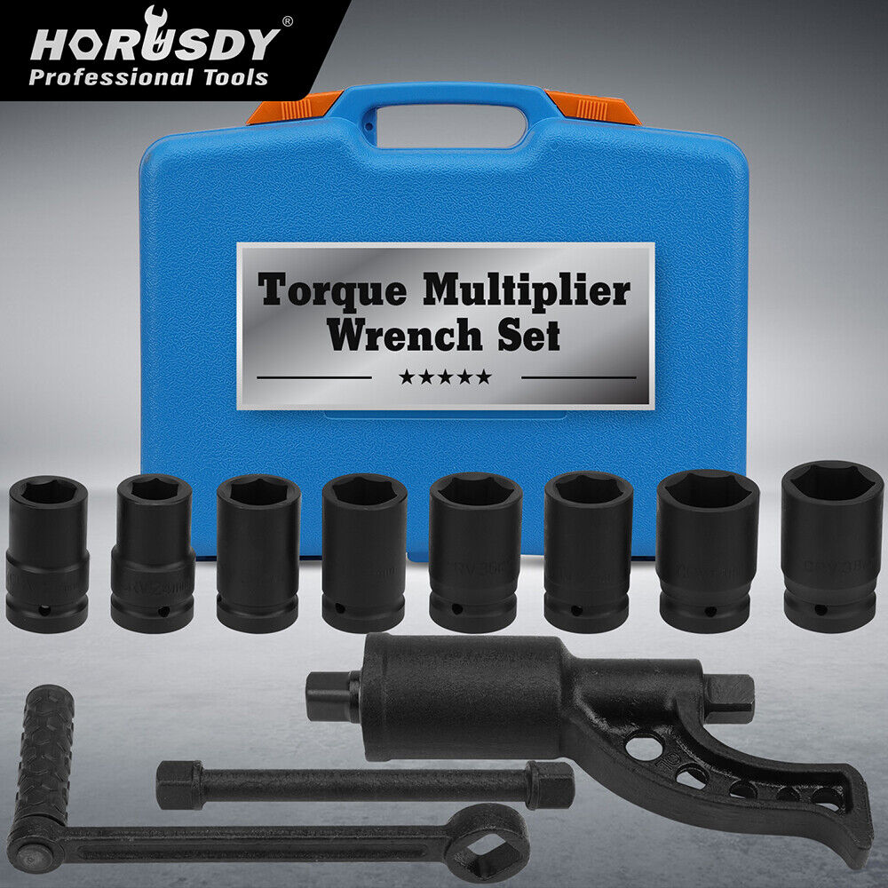 HORUSDY torque multiplier wrench set with 11 heavy-duty pieces including 6-point sockets and carrying case
