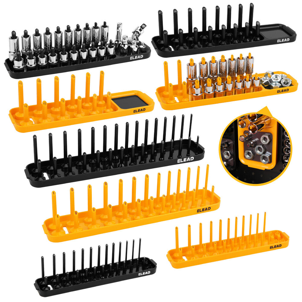 "ELEAD Magnetic Socket Organizer Tray Set for Efficient Tool Storage and Wall Mounting