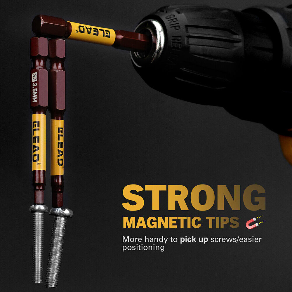 ELEAD 21-piece hex bit set with magnetic tips, made from durable S2 alloy steel for impact resistance and precision in heavy-duty applications.