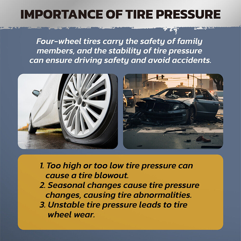 Handheld tire inflator with digital pressure gauge, dual head chucks, and TPMS compatibility for accurate inflation and deflation.